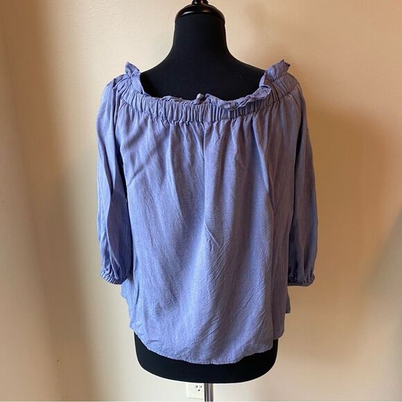 BANANA REPUBLIC Blouse Off the Shoulder Top Ruffle Chambray Blue Bohemian - Picture 5 of 7